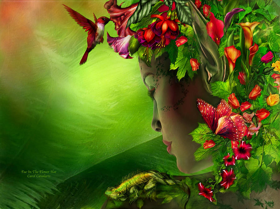 Fae In The Flower Hat Mixed Media by Carol Cavalaris