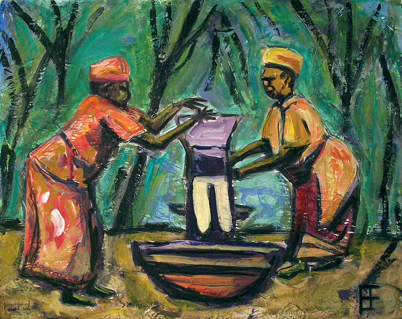 Fair Trade Coffee Women Sorting Coffee Beans Painting by Allen Forrest