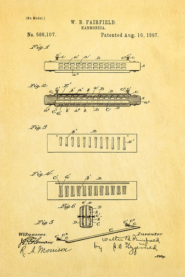 Fairfield Harmonica Patent Art 1897 Photograph by Ian Monk - Fine Art ...