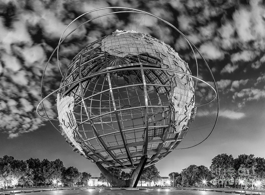 Fairgrounds Unisphere bw Photograph by Jerry Fornarotto