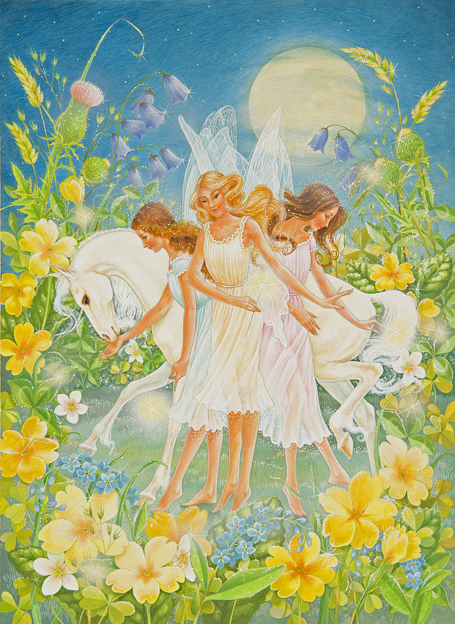 Fairies and a Full Moon Painting by Lynn Bywaters