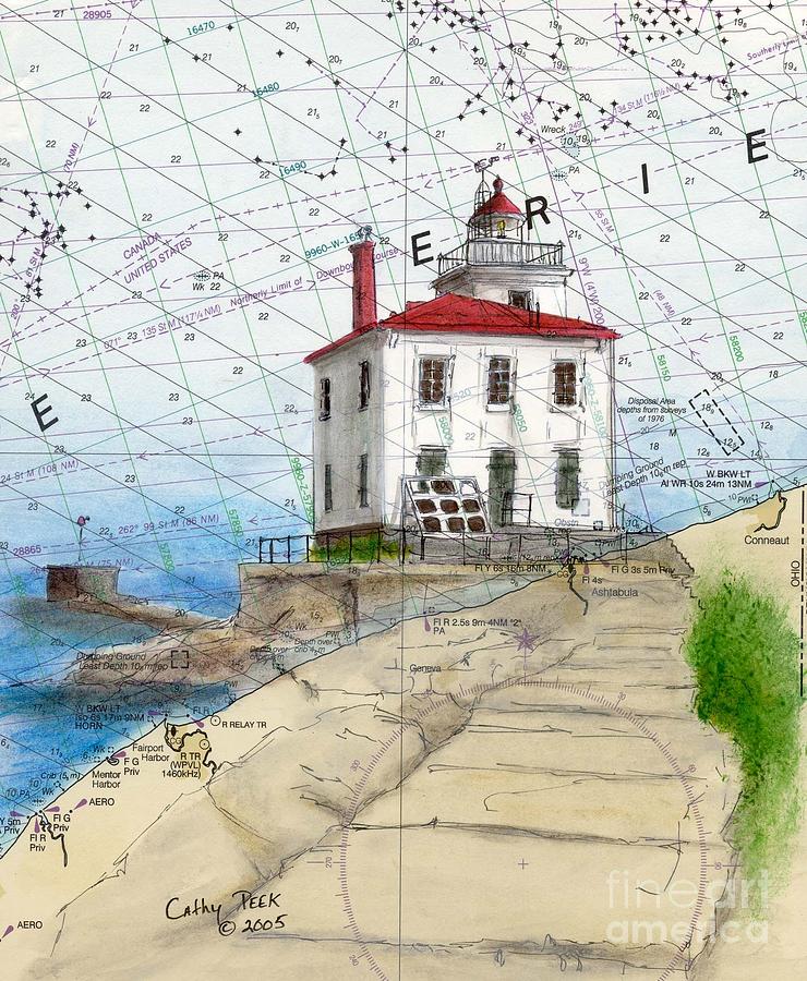 Lighthouse Painting - Fairport Harbor Lighthouse OH Nautical Chart Map Art Cathy Peek by Cathy Peek