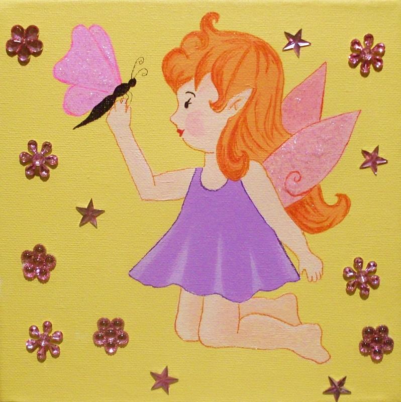 Fairy and butterfly Painting by Anne Gardner
