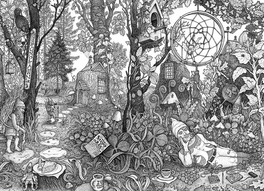 Fairy Houses Drawing by Bill Perkins