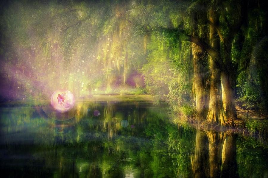 Fairy in Pink bubble in Serenity Forest Digital Art by Lilia S