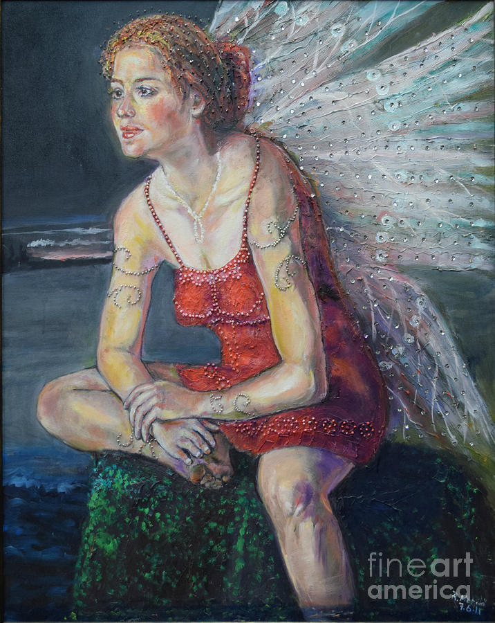 Fairy on a Stone Painting by Raija Merila