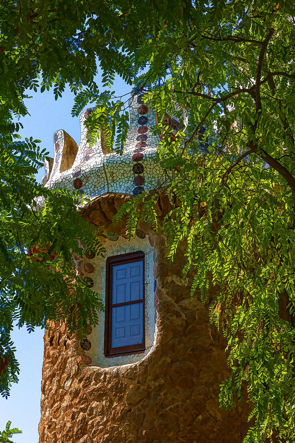 Fairy Tale Building Through the Trees - Impressions Of Barcelona Digital Art by Georgia Mizuleva