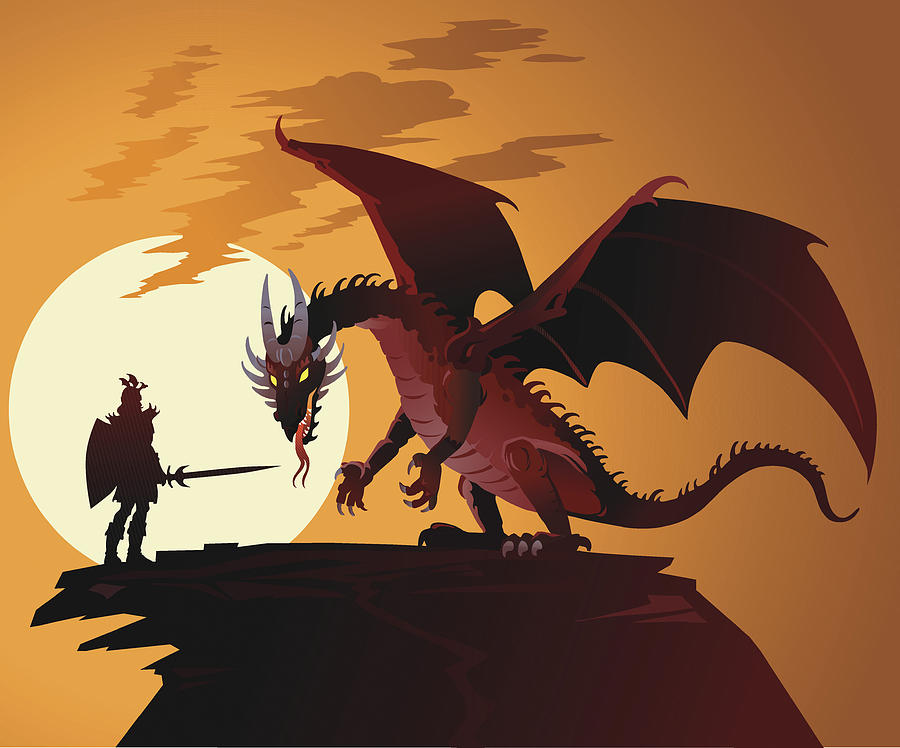 Fairy Tale Dragon Against Dragonslayer Drawing by VasjaKoman