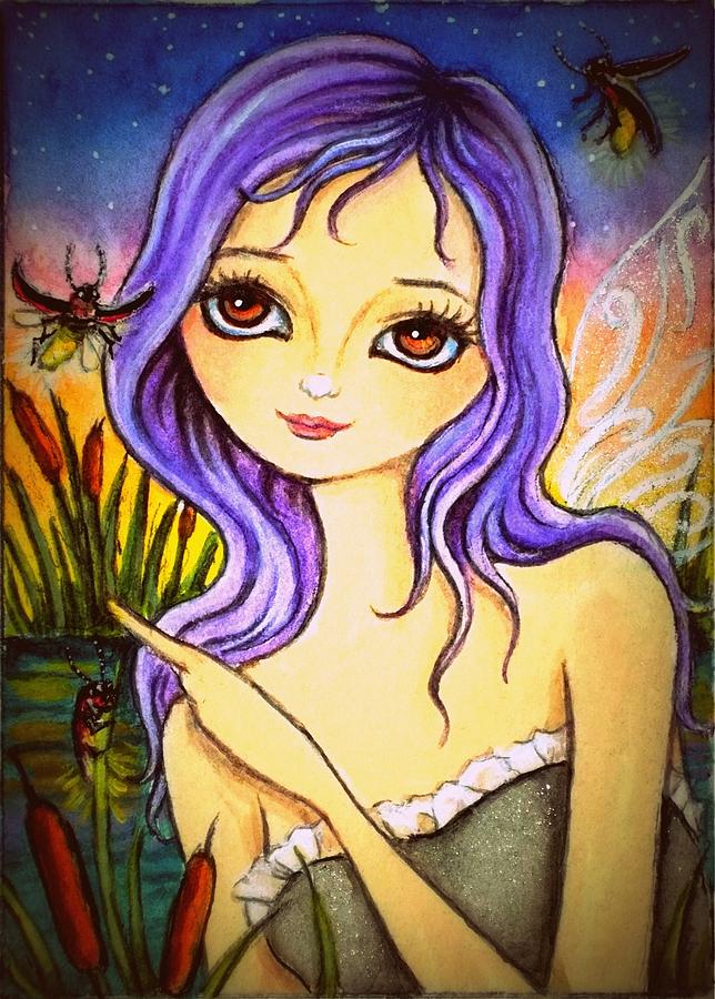 Fairy With Fireflies In Marsh Painting