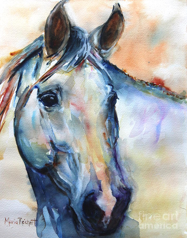 Horse  Grey or White and Colorful Faithful Painting by Maria Reichert
