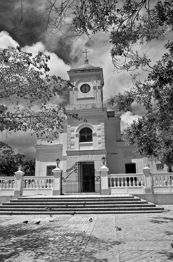 Fajardo Church and Plaza B W 3 Photograph by Ricardo J Ruiz de Porras
