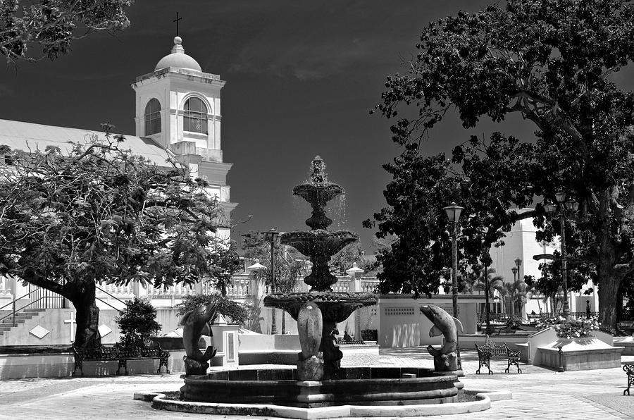 Fajardo Church and Plaza B W 5 Photograph by Ricardo J Ruiz de Porras