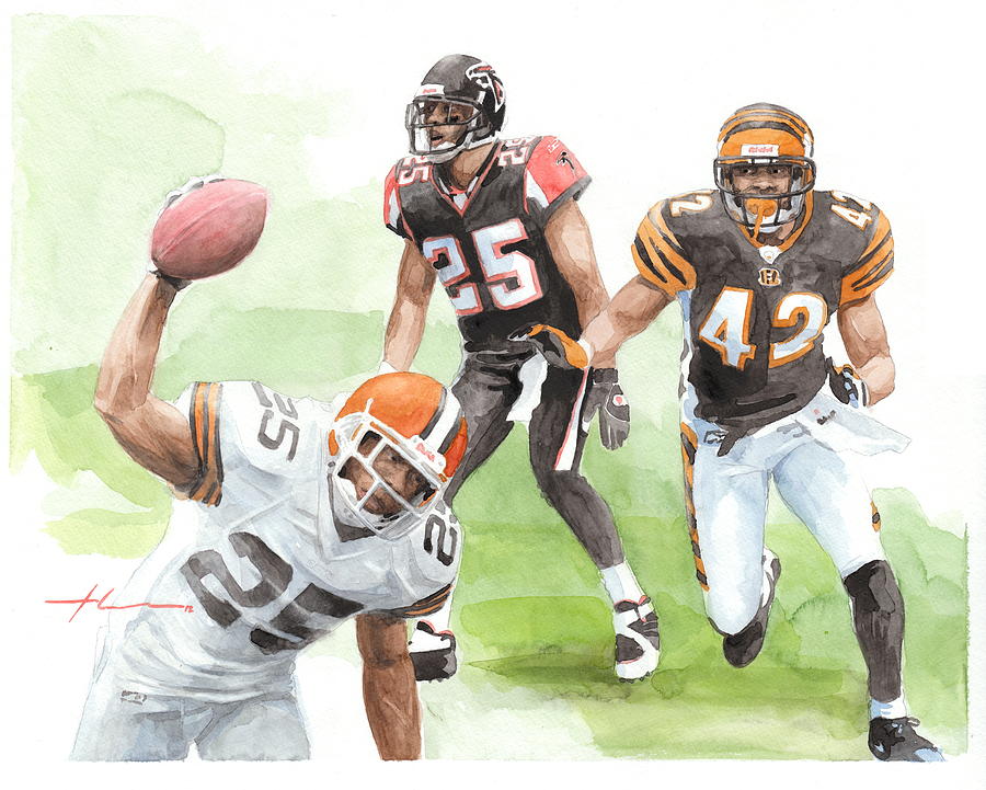 Falcons Bengals Football Watercolor Portrait Drawing by Mike Theuer Falcons Bengals Football Watercolor Portrait Drawing by Mike Theuer