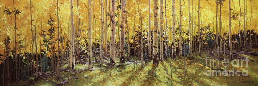 Fall Aspen Panorama Painting by Gary Kim Fall Aspen Panorama Painting by Gary Kim
