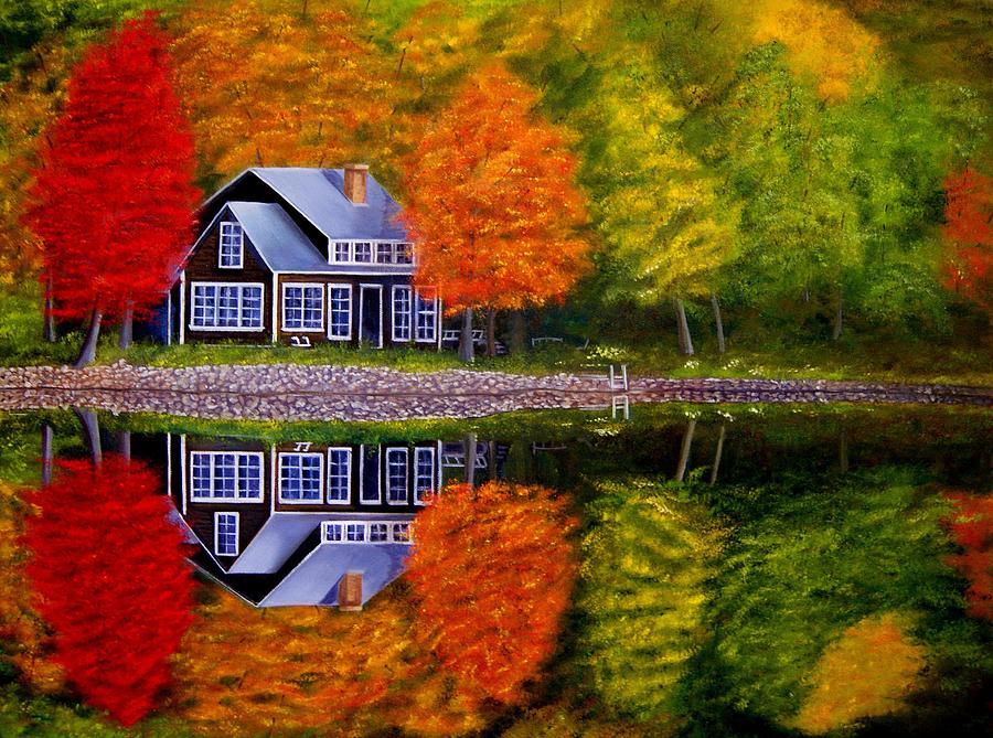 Fall at the Cabin Painting by Alan Conder