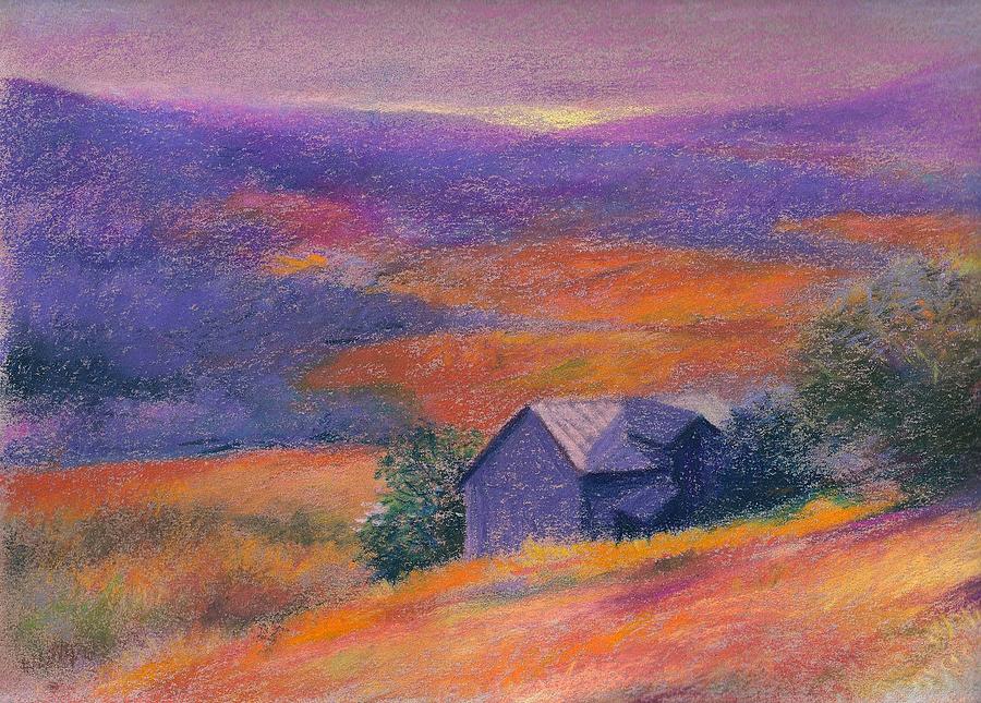 Fall barn pastel landscape Painting by Judith Cheng
