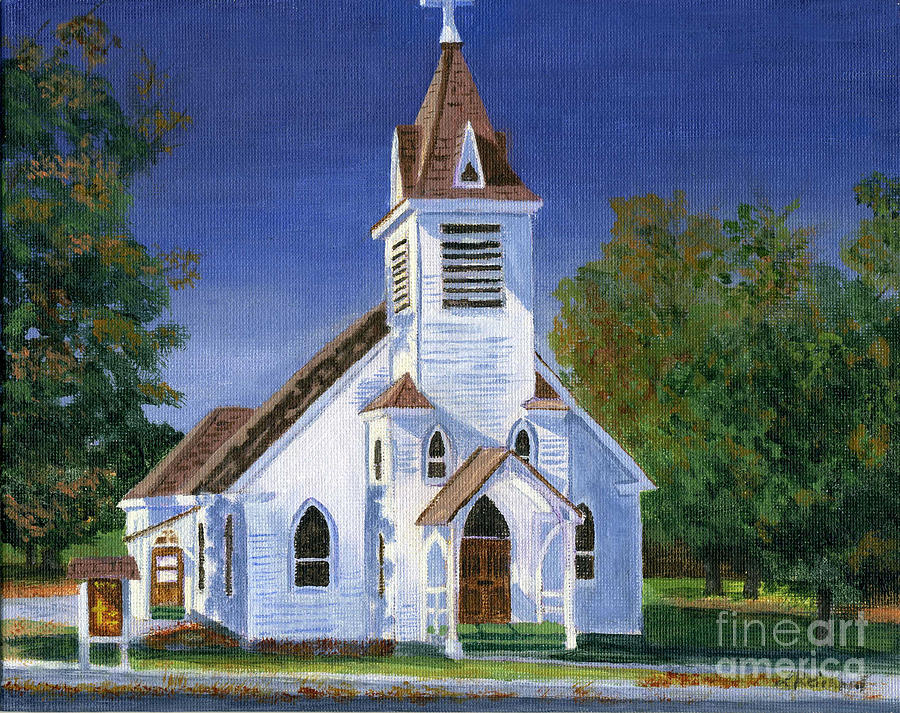 Fall Church Painting by Lynne Reichhart