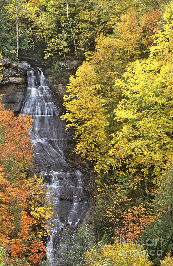 Fall Color Surrounds Chapel Falls on the Michigan Upper Peninsula Photograph by Dave Welling