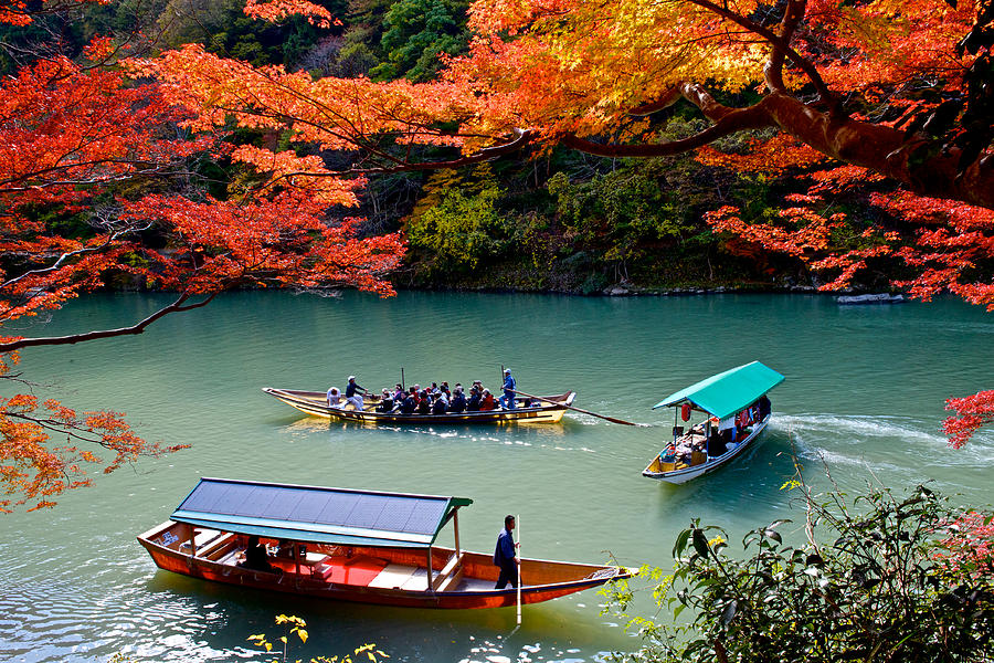 Fall color viewing by boating Photograph by Hisao Mogi