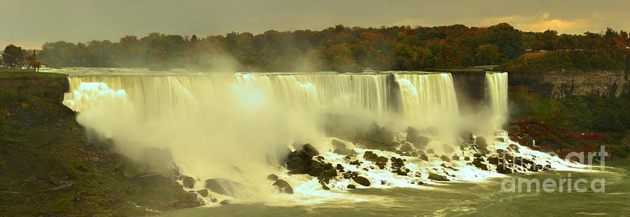 Waterfall Photograph - Fall Colors At American Falls Panorama by Adam Jewell