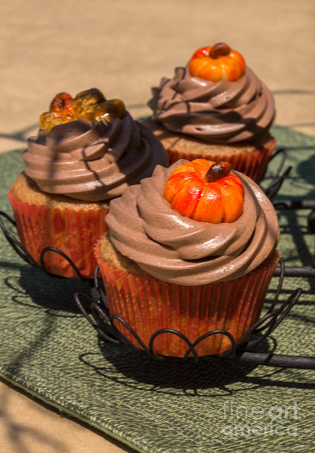 Cupcakes With Pumpkin Decor Photograph