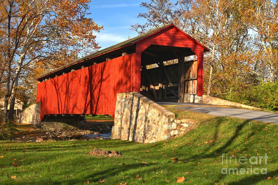 Fall Foliage Poole Forge Covered Bridge Photograph by Adam Jewell