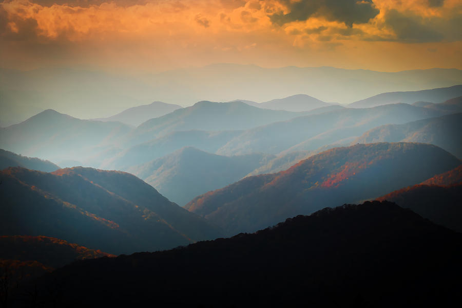 Fall Foliage Ridgelines Great Smoky Mountains Painted  Photograph by Rich Franco