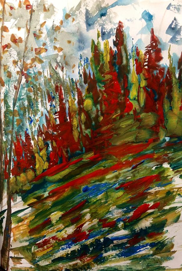 Fall Hillside in Abstract Painting by Desmond Raymond