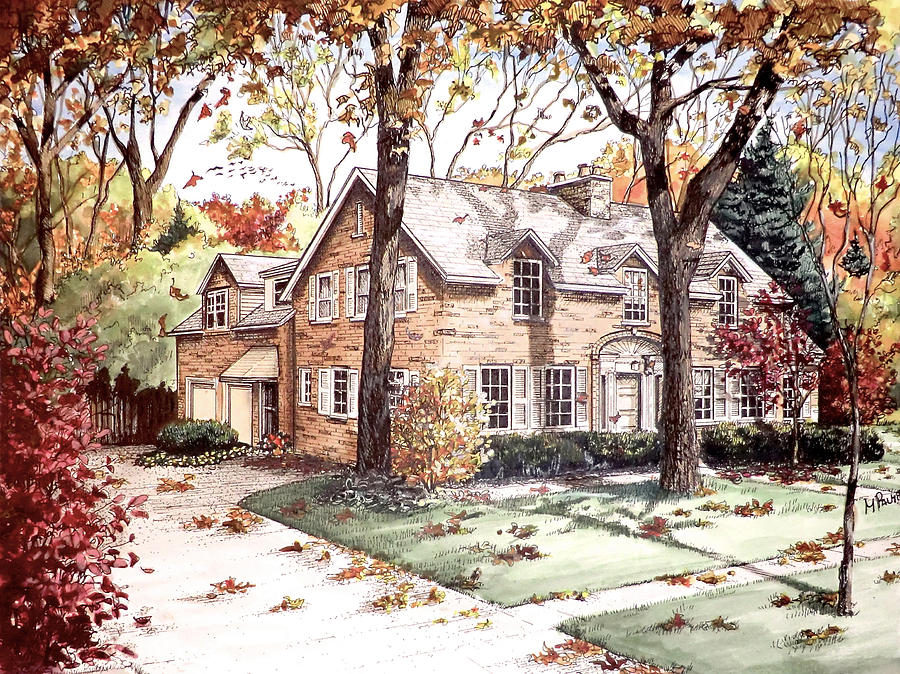 Fall Home Portriat Drawing by Mary Palmer