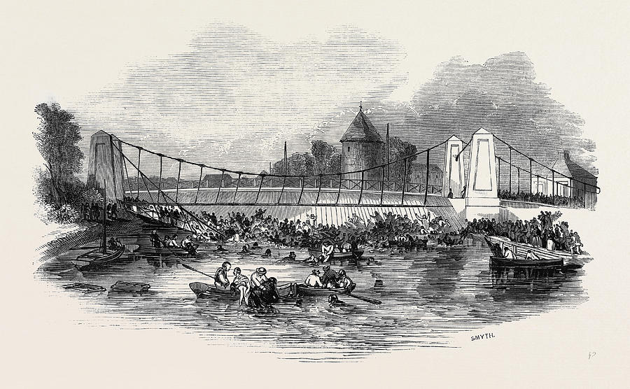 Fall Drawing - Fall Of The Suspension Bridge, At New Yarmouth by English School