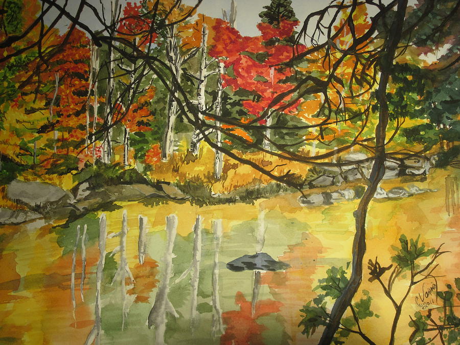 Landscape Painting - Fall on the Moose River by Cat Varno