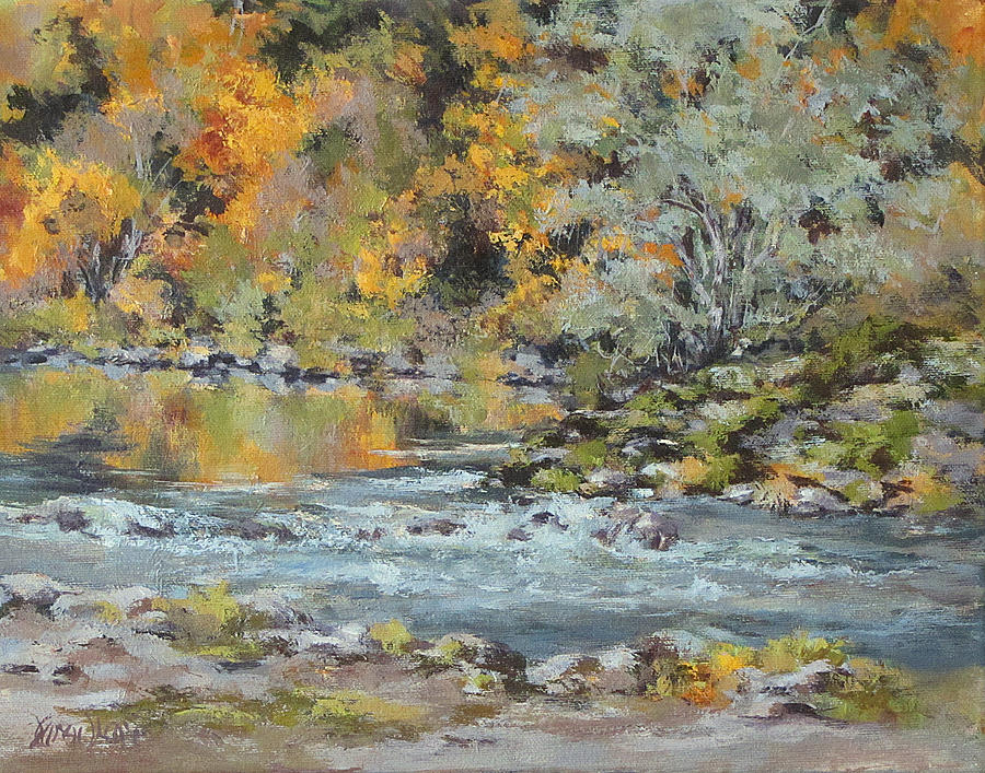 Fall on the River Painting by Karen Ilari