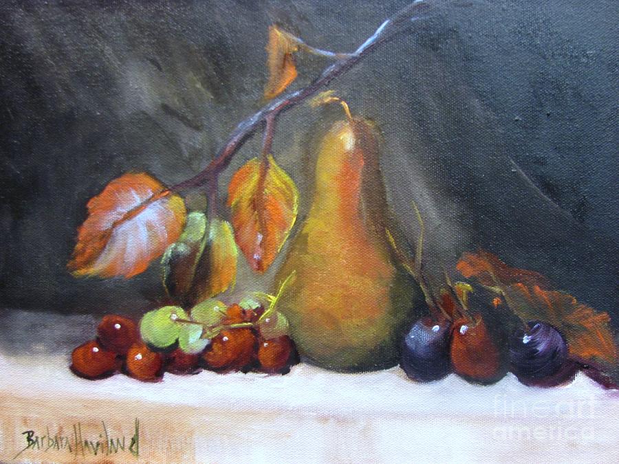 Fall Pear and Grapes Painting by Barbara Haviland