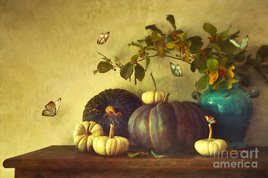 Fall pumpkins and gourds/ digital painting Photograph by Sandra Cunningham
