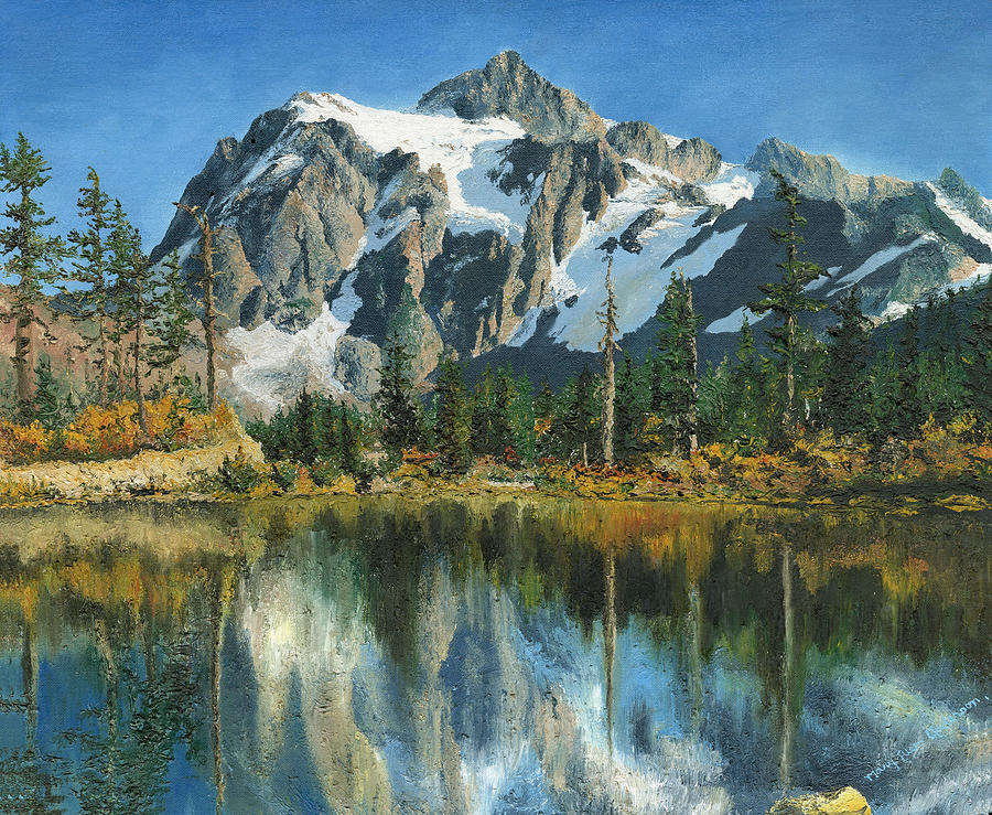 Mount Painting - Fall Reflections - Cascade Mountains by Mary Ellen Anderson
