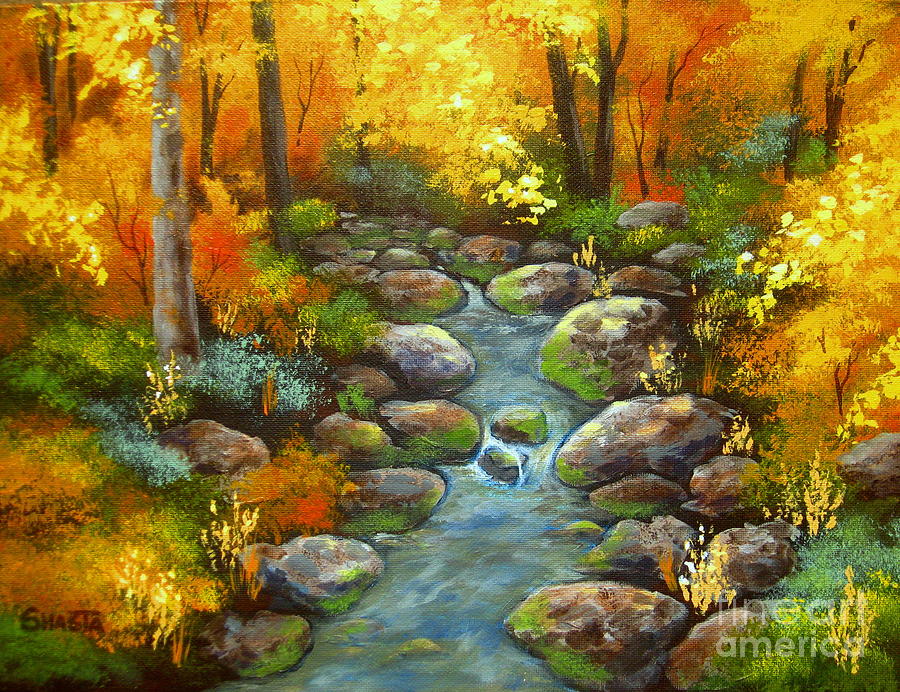 Nature Painting - Fall  Stream  by Shasta Eone