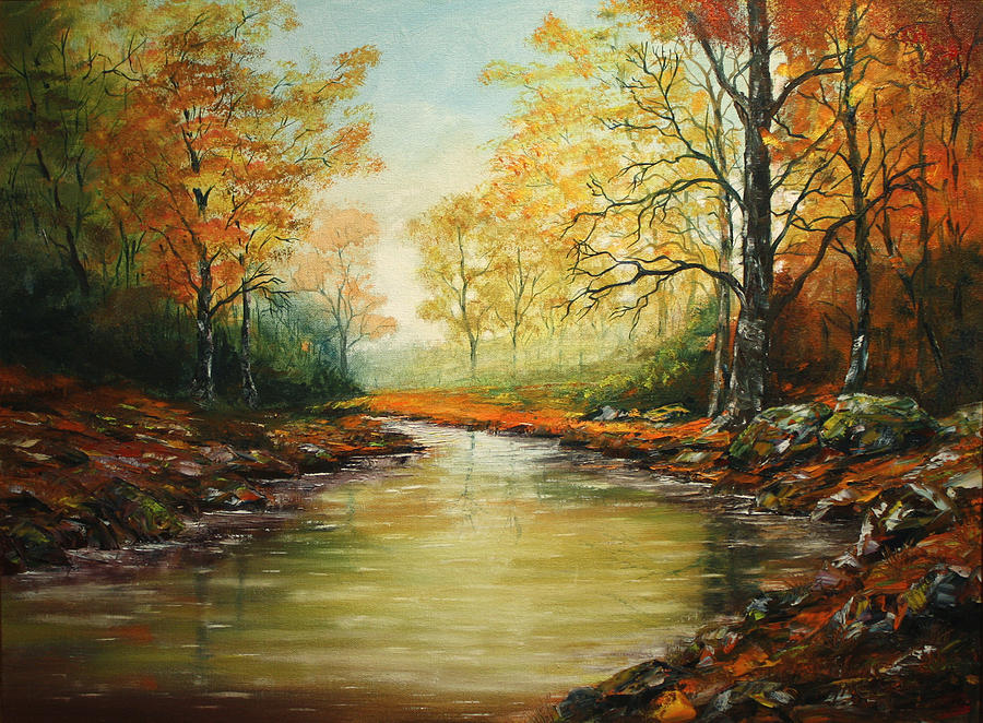 Fall Stream Painting by Wolfgang Finger