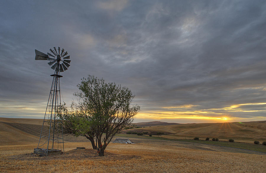 Fall Sunset and Windmill  II Photograph by Doug Davidson