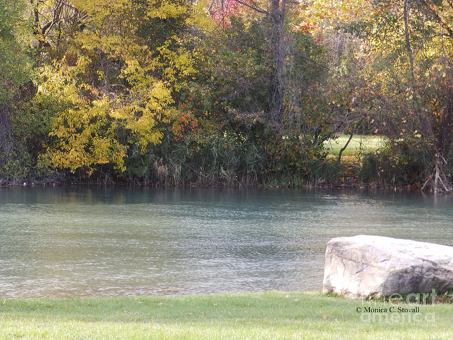 Fall Trees along Canal Shoreline - M Landscapes Fall Collection No. LF14 Photograph by Monica C Stovall