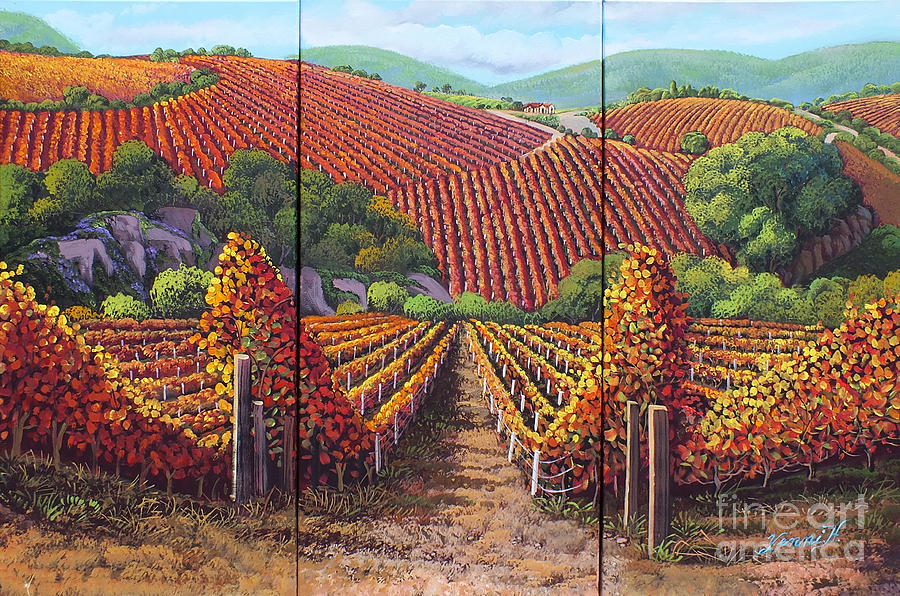 Fall Vineyard Painting by Yenni Harrison