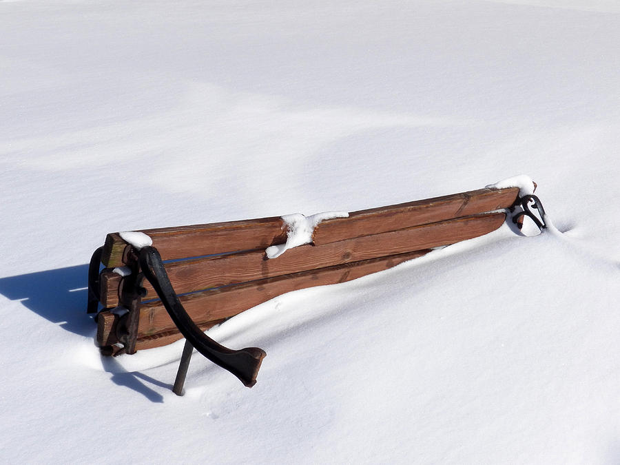 Winter Photograph - Fallen Bench in the Snow by Corinne Elizabeth Cowherd