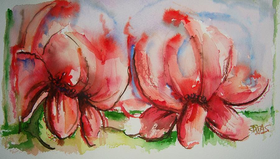 Magnolia Movie Painting - Fallen Red Flowers by Elaine Duras