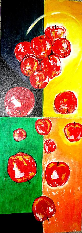Apple Painting - Falling Apples by Paromita  Bhattacharjee