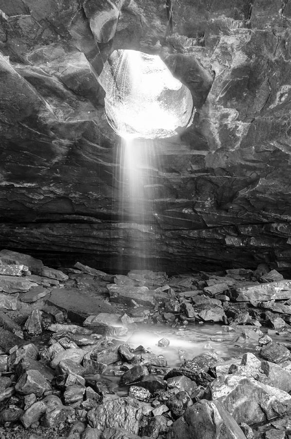 Mountain Photograph - Falling Down - Glory Falls in Black and White by Gregory Ballos