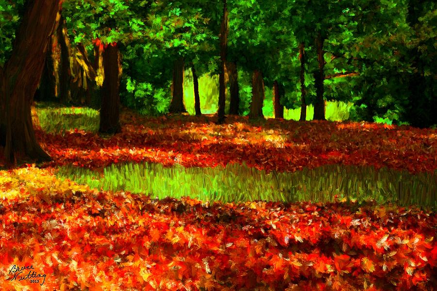 Fall Painting - Falling Leaves in the Park by Bruce Nutting Fall Painting - Falling Leaves in the Park by Bruce Nutting