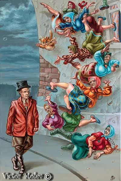 Falling old ladies Painting by Victor Molev