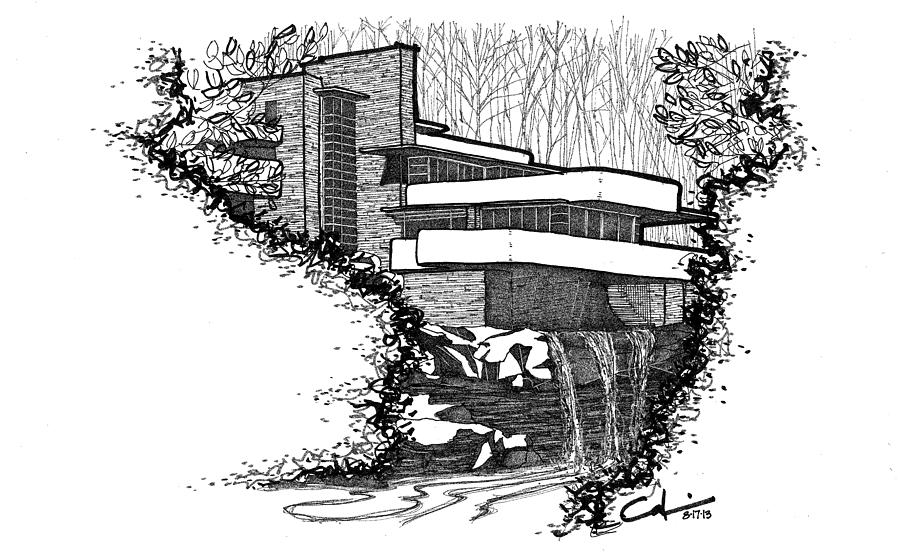 Falling Water Drawing by Calvin Durham