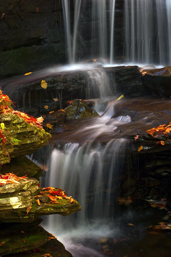 Waterfall Photograph - Falls and Fall Leaves by Paul W Faust -  Impressions of Light