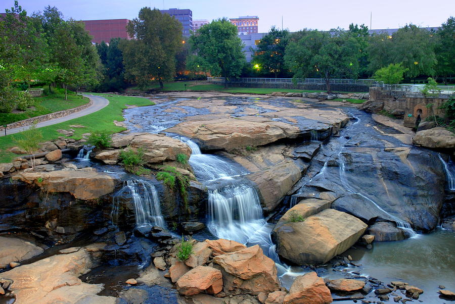 Landscape Photograph - Falls Park Waterfall at Dawn in Downtown Greenville SC by Willie Harper