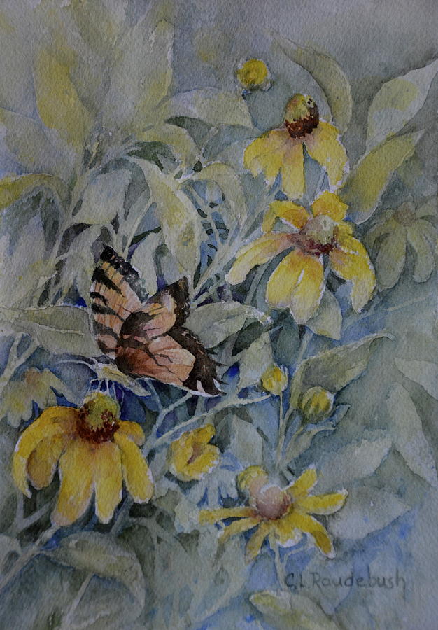 Sunflower Painting - False Sunflower and Butterfly by Cynthia Roudebush